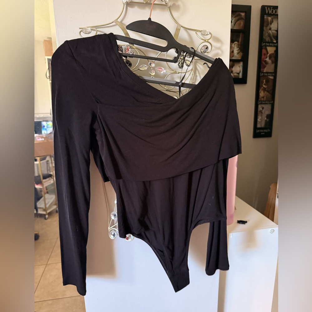 BCBGMaxAzria Elegant Black Draped Bodysuit
